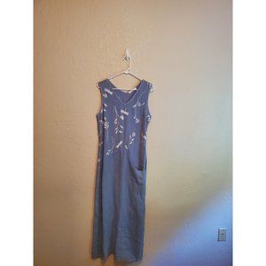 Aly Wear 🦋  Blue Maxi Linen Sundress Dress Size XS Made in USA 100% Linen